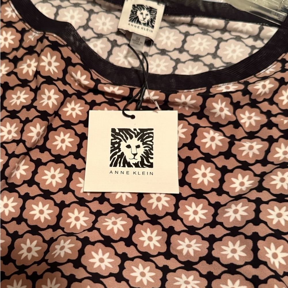 Anne Klein Black Cream Patterned Short Sleeve Top - Picture 4 of 7